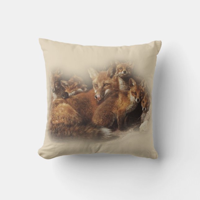 Fox Family Throw Pillow (Front)