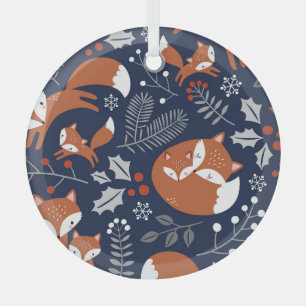 Fox family: vintage seamless pattern. glass ornament