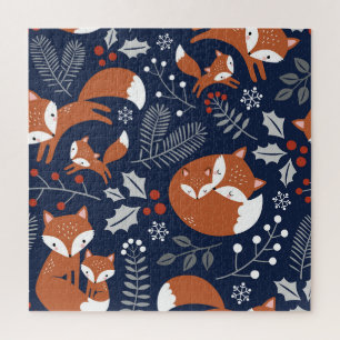 Fox family: vintage seamless pattern. jigsaw puzzle