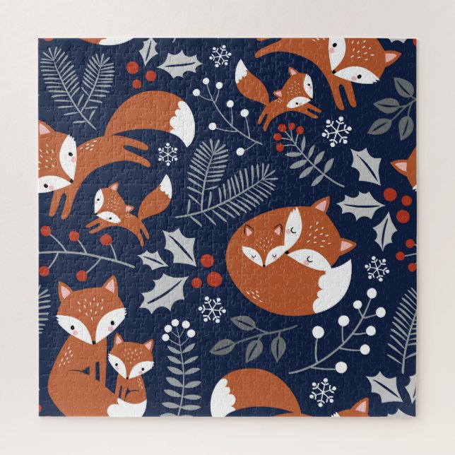 Fox family: vintage seamless pattern. jigsaw puzzle (Vertical)