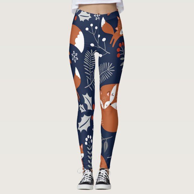 Fox family: vintage seamless pattern. leggings (Front)