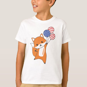 Fox Flies Balloons Usa Above Cute Animals Foxes T-Shirt