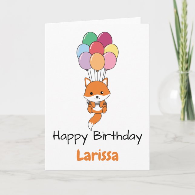 Fox Flies Up With Colourful Balloons Card (Front)