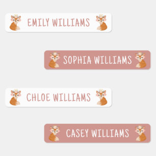 Fox Flower Crown Pink Kids Name Waterproof
