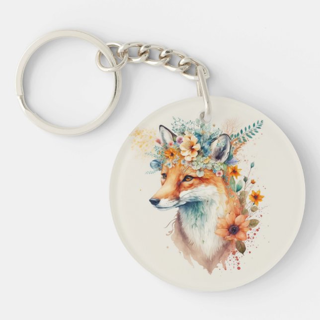 Fox Flower Crown Watercolor                        Keychain (Front)