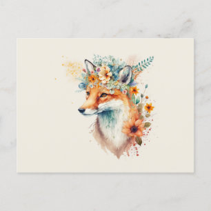Fox Flower Crown Watercolor         Postcard