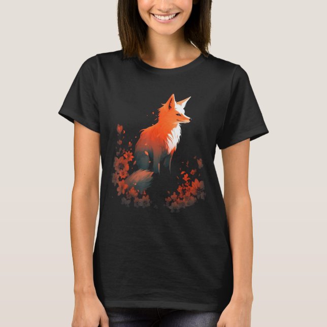Fox Flowers Animal Art - Artwork Fox T-Shirt (Front)