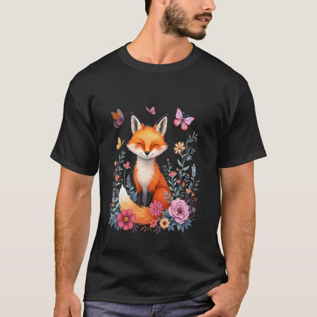 Fox flowers butterfly T-Shirt (Front)