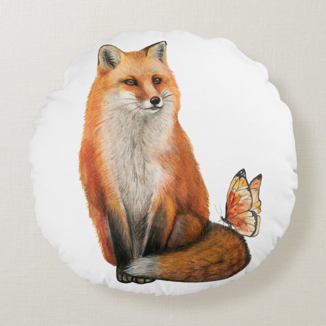 Fox & Flutter Round Pillow (Front)