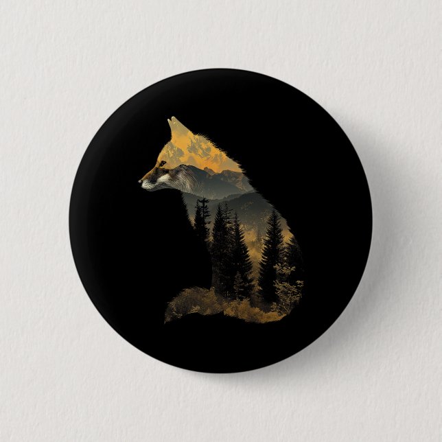 Fox Forest Nature Lover Mountains Hiking Camping B 2 Inch Round Button (Front)