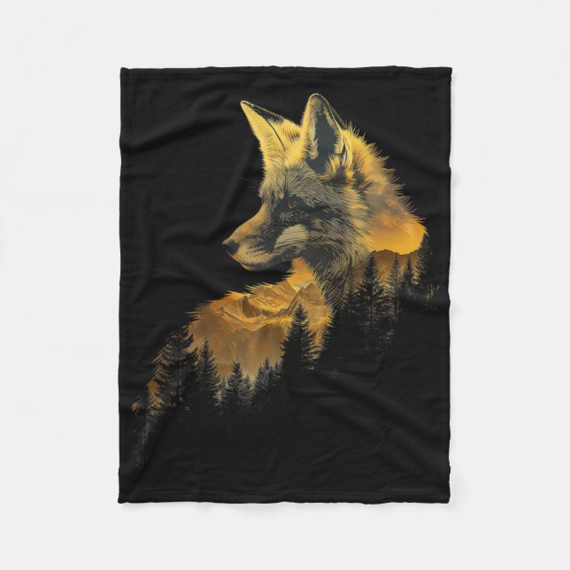 Fox Forest Nature Lover Mountains Hiking Camping H Fleece Blanket (Front)