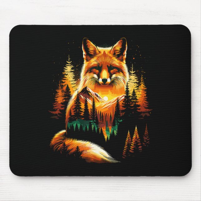 Fox Forest Nature Lover Mountains Hiking Camping  Mouse Pad (Front)