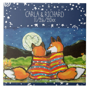 Fox Foxes Love Romantic Wedding Anniversary Custom Tile