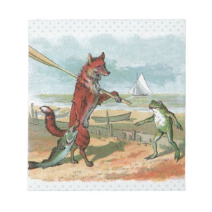Fox Frog Fishing Antique Illustration Notepad