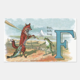 Fox Frog Fishing Antique Illustration Sticker