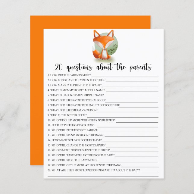 Fox - games - 20 questions about the parents (Front/Back)