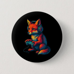 Fox Gaming With Headphones Funny Video Games Gamer 2 Inch Round Button
