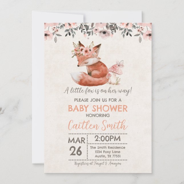 Fox Girl Baby shower Woodland Rustic Invitation (Devant)