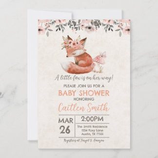 Fox Girl Baby Shower Woodland Rustic Invitation