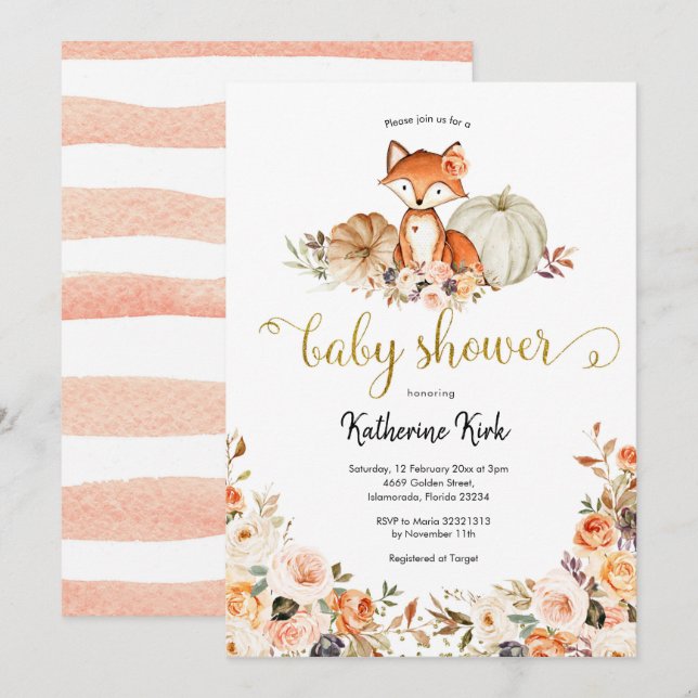 Fox Girl Fall Baby Shower Invitation (Front/Back)