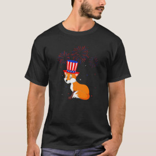 Fox Graphic Red White Blue Fireworks Decor 4th Of  T-Shirt
