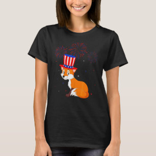 Fox Graphic Red White Blue Fireworks Decor 4th Of  T-Shirt