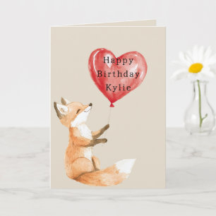 Fox Heart Balloon Birthday Card