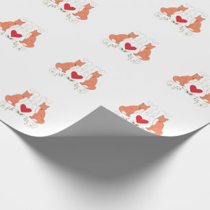 Fox & Heart Vine Print Wrapping Paper - White