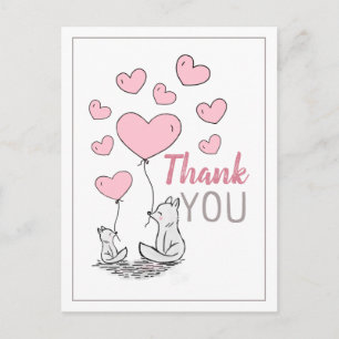 Fox Hearts Baby shower Merci carte postale