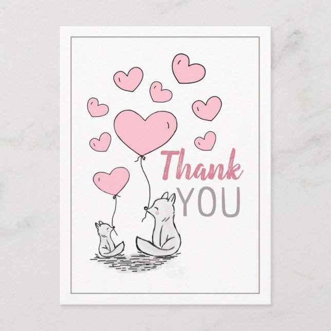 Fox Hearts Baby shower Merci carte postale (Devant)