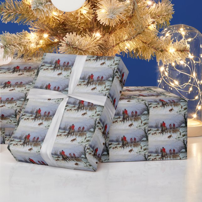 Fox Hunt Huntsmen Hounds Returning Home Winter  Wrapping Paper (Holidays)