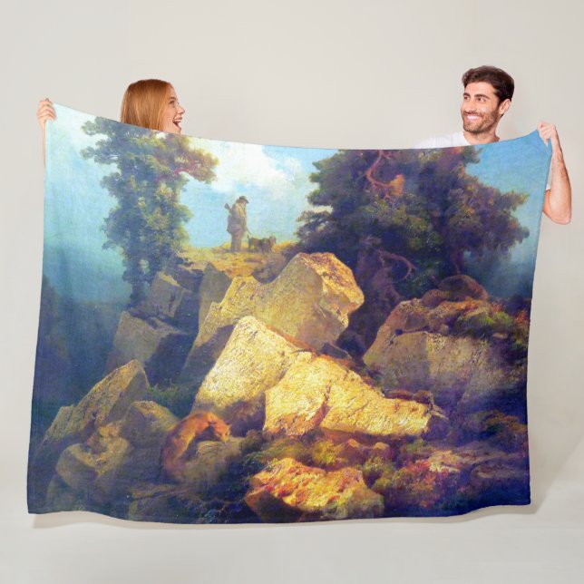 Fox Hunt Josef Navrátil  After 1850 Fleece Blanket (In Situ)
