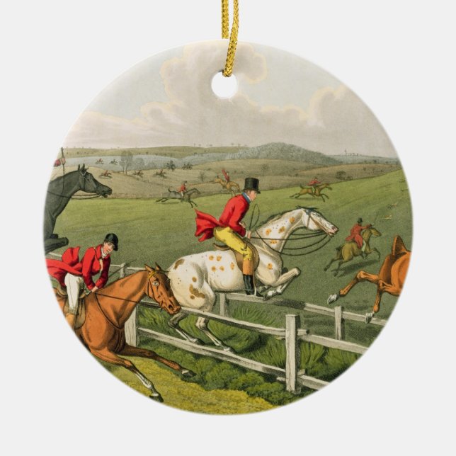 Fox Hunting, aquatinted by I. Clark, pub. by Thoma Ceramic Ornament (Front)