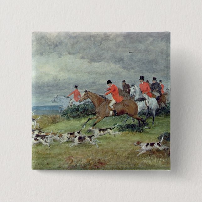 Fox Hunting in Surrey, 19th century 2 Inch Square Button (Front)