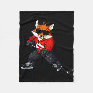 Fox Ice Hockey Player Fleece Blanket