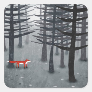 Fox in a Forest Painting Square Sticker
