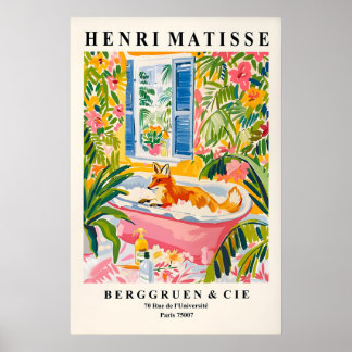 Fox in Bathtub Art Print Matisse Style Tropical