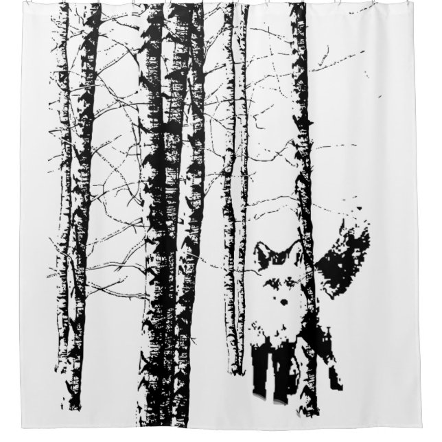 Fox in Birch Forest Black White Silhouette Animal (Front)