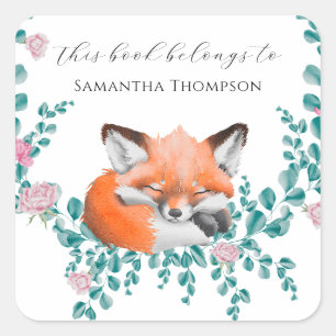 Fox in bloom - this book belongs to square sticker