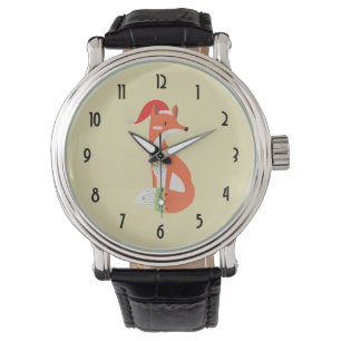 Fox in Christmas Hat Trendy Wildlife Illustration Watch