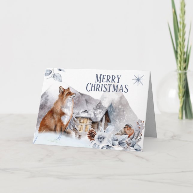 Fox in country forest log cabin bird DIY wishes  Card (Front)