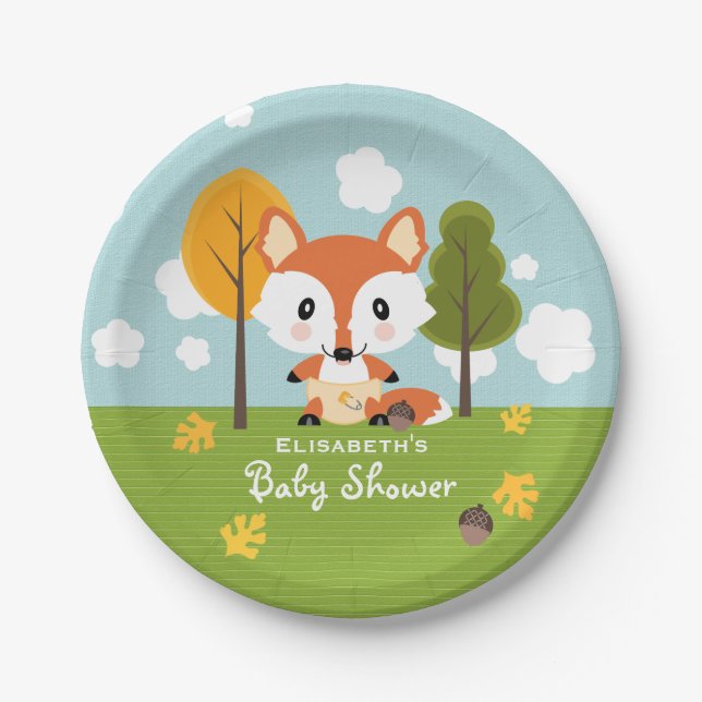 Fox in Diapers Baby Shower Paper Plate (Front)