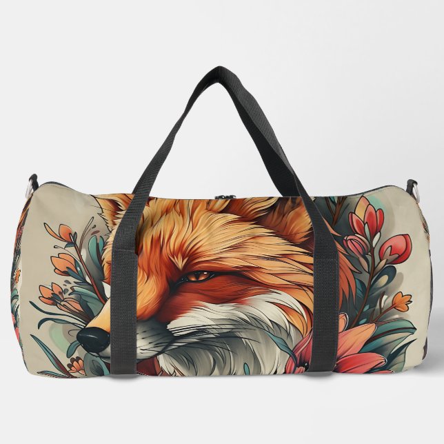 Fox in Flowers Duffle Bag (Front)