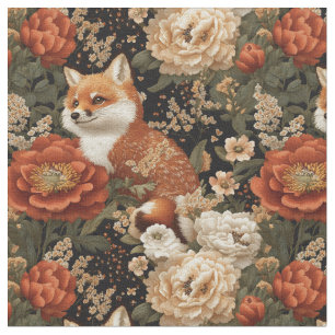 Fox in Flowers Floral Seamless Pattern Fabric