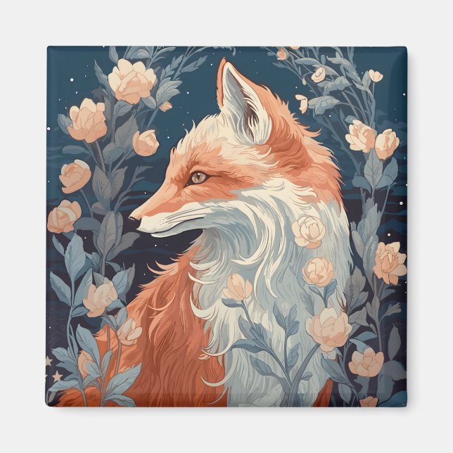 Fox In Forest Beautiful Floral Fox Magnet (Front)