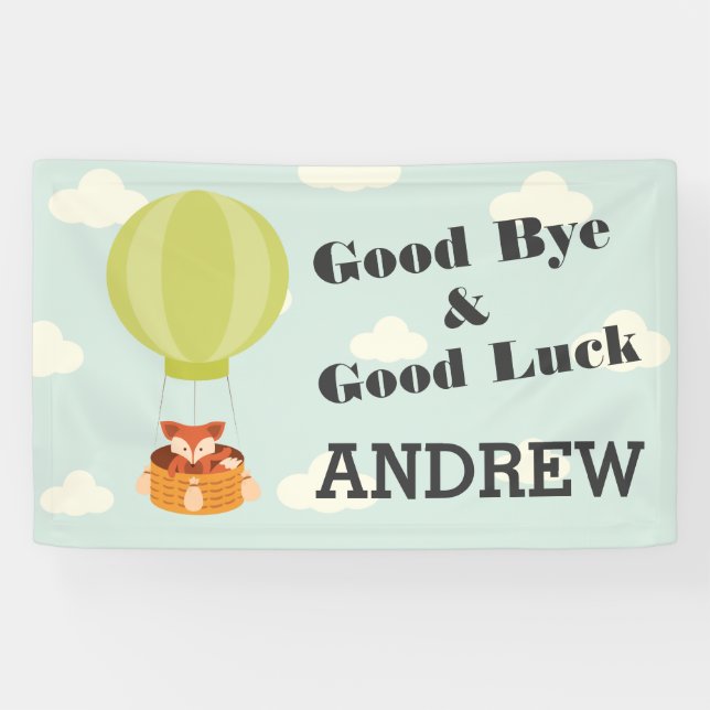 Fox in Hot Air Balloon Good Bye Personalized Banner (Horizontal)