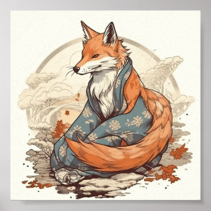 Fox in japanese style poster
