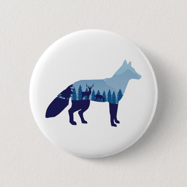 Fox In Mountain Forest T-Shirt Trucker Hat 2 Inch Round Button (Front)