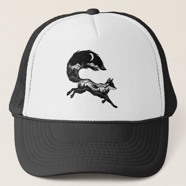 Fox In Mountain T-Shirt Trucker Hat (Front)