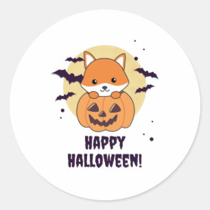 Fox In Pumpkin Sweet Foxes Happy Halloween Classic Round Sticker